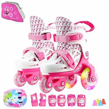 Greenheimignen sich perfekt für jüngere Kinder, die zum ersten Mal Sk.. line Kinder Skates Tri-Linie mit veränderbarer Länge Kid Jungen Mädchen Rollschuhe Outdoor/Indoor (Rosa, XS... nachhaltig