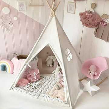 Tiny Land Tipi Spielzelt für Kinder mit gepolsterter Matte & Lichterkette & Aufbewahrun...