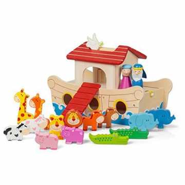 Greenheim-Set Arche Noahdient gleichzeitig als Aufbewahrungsort für a.. e Noah aus Holz (19-teilig) Holzspielzeug 28 cm lang mit Bauernhof-/Zoo-Tiere... nachhaltig