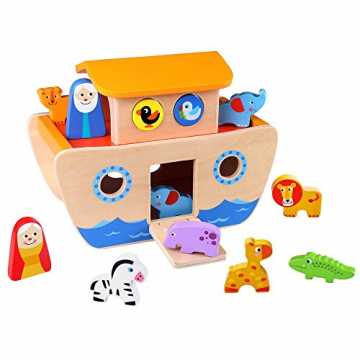 Tooky Toy 921 TKC304 Arche Noah Bunten Tieren Und Bauklötzen-18-Teiliges Holz-Spielzeug...