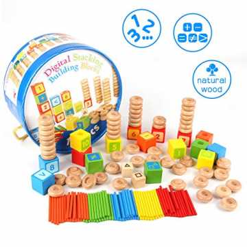Greenheim Mathe-Genie werden! Einer der besten Zähl- und Stapelringe .. ntessori Mathe Spielzeug aus Holz, Rechnen Lernen Stapelspiel Stapeln Baustei... nachhaltig