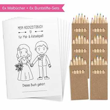 op Love Grows 6 Stück Hochzeitsmalbuch mit Buntstifte-Set / 24-seitiges Malbuch zur Hochzeit für Kinder als... nachhaltig