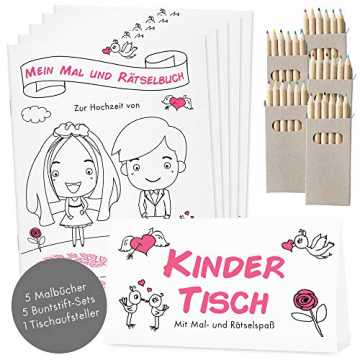 hzeitsmalbuch für Kinder mit Buntstiften und Kindertischaufsteller. Malbuch Hochzeit mit 28 liebevoll gesta... nachhaltig