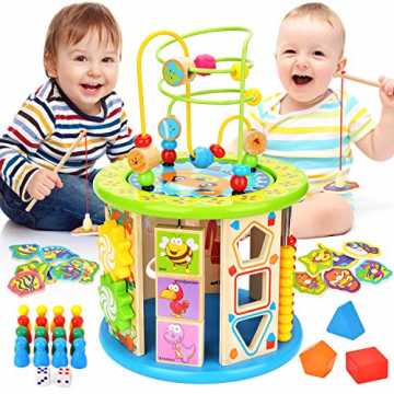 WloveTravel Motorikwürfel,10 in 1 Holzspielzeug Activity Cube Perle Labyrinth Mehrzweck...