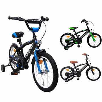 Fun - Kinderfahrrad - 16 Zoll - Jungen - mit Rücktritt und Stützräder - ab 4 Jahre - Schwarz/Blau nachhaltig