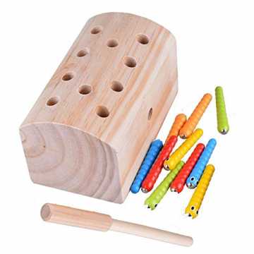 Greenheimrial:Holz Größe:15*9*9cm Wurm:6cm Angelrute:15cm   Beschreib.. etisch Fang Insekten Spiel Holzspielzeug,Kinder Pädagogische Montessori Spiel... nachhaltig
