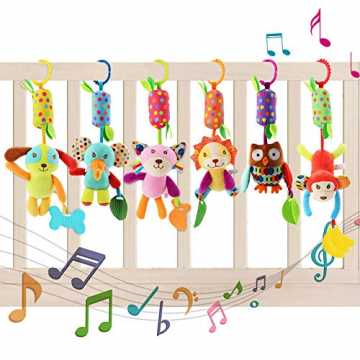 Greenheimngeltieren für Babys:   Dieses musikalische, leise klingelnd.. aby Kinderwagen Spielzeug , 6 Teile Plüschtier mit Glöckchen, Rassel-Figuren zum Aufhängen für Bettchen, Wi... nachhaltig
