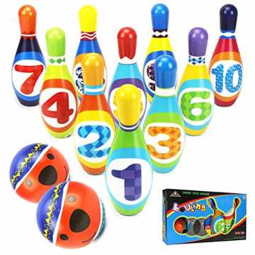YIMORE Kinder Bowling Set Kegelspiel Spiel mit 10 Kegel und 2 Bälle Pädagogische Spielz...