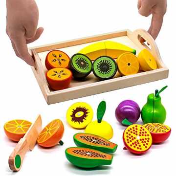 Obst Gemüse Holz Spielzeug Schneidebrett mit Früchten Kuchen Vorgeben Rollenspiele Kind...