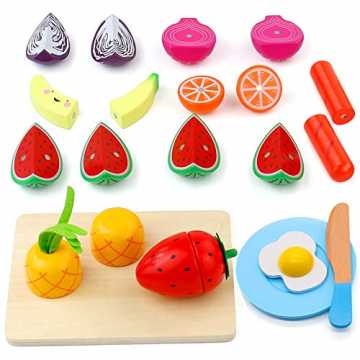 yoptote Holzspielzeug Kinderküche Montessori Spielzeug Holz Obst Gemüse Spielküche Zube...