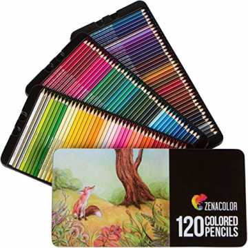 120 Buntstifte mit Metallbox von Zenacolor - 120 einzigartige Farben - Leichter Zugang mit 3 Fächern - Ideales Set fü...