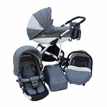 Greenheimgroße 30 cm, kugelgelagerte luftbereifte hintere Räder mit h..  Kinderwagen 3 in 1 grau/weiß nachhaltig
