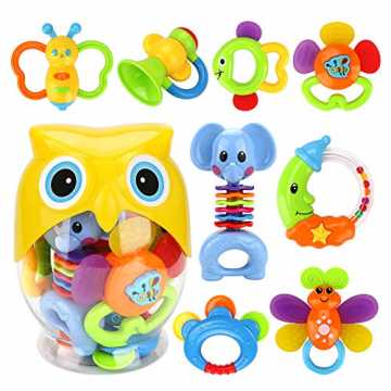 Zwini Rassel Beißring Spielzeug 8PCS Silikon Baby Rassel Beißring Set ohne BPA Früherzi...